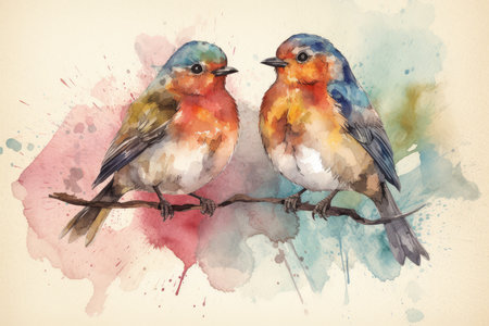 watercolor bird card. paint design. Generate AIの素材