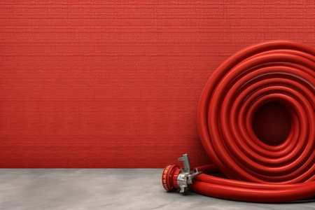 Red fire hose background. care pipe. Generate AIの素材