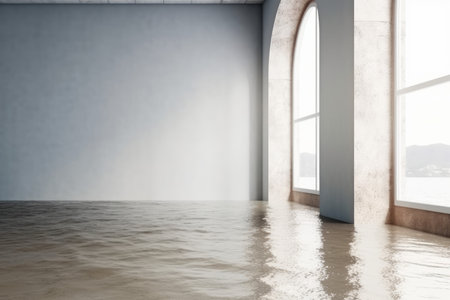Flood indoor background. Wet apartment. Generate AIの素材