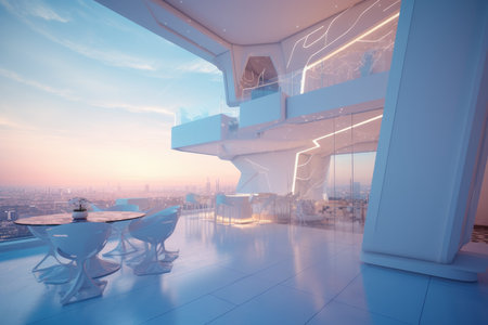 Futuristic urban architecture. light render. Generate AIの素材