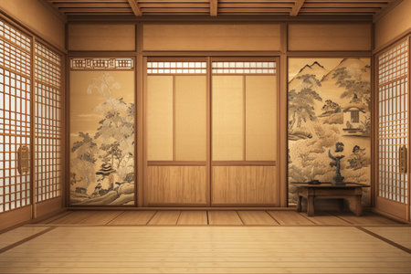 Japanese traditional style room. view indoor. Generate AIの素材