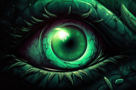 green demon eye. Fear man monster. Generate AIの素材