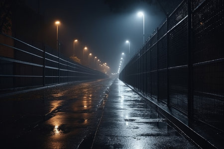 Night roadweather. scary travel scene. Generate AIの素材