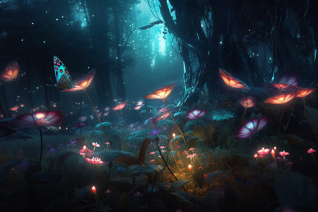 neon flowers. Exotic flower beauty. Generate AIの素材