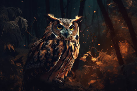 Owl forest bird art. autumn wing. Generate AIの素材