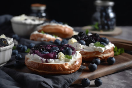 Sandwich cream blueberry snack. Diet meal. Generate AIの素材