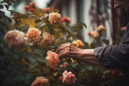 Rose bush old hands. plant spring. Generate AIの素材