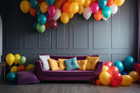 Room sofa balloons. event decoration living. Generate AIの素材