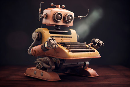 Retro robot typewriter text. writer life. Generate AIの素材