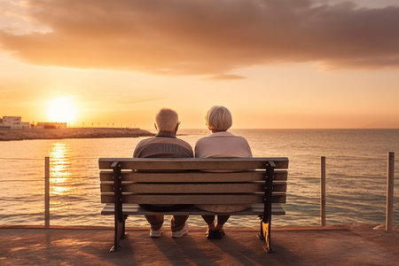 senior couple sunset. love active. Generate AIの素材