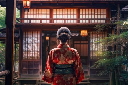 Japanese woman kimono house. Smile Asian. Generate AIの素材