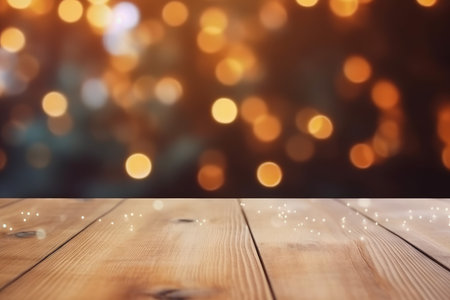 wooden table board. Blurred background. Generate AIの素材
