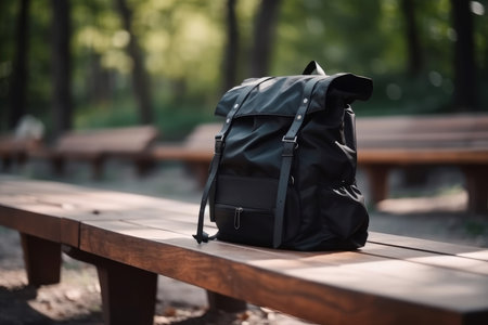 Black backpack park. Male style casual. Generate AIの素材