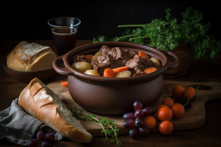 Beef stew vegetables sauce. Meal recipe. Generate AIの素材