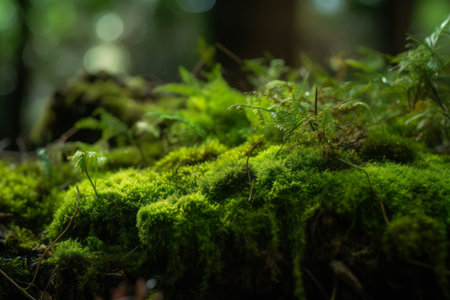 Forest moss macro. fresh floor. Generate AIの素材