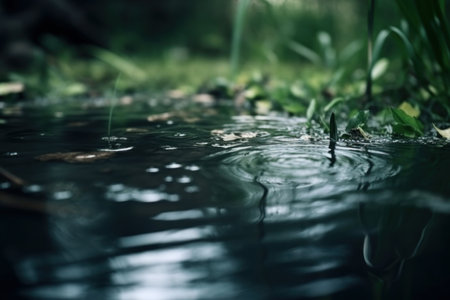 Pond calm forest water. plant spring. Generate AIの素材
