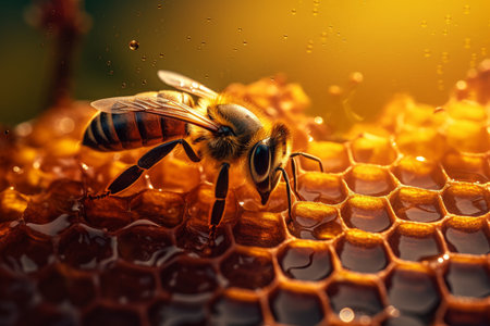 Honeycomb honey bee. Insect pollen. Generate AIの素材