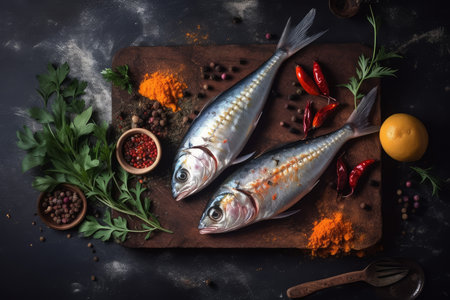 smoked mackerels. Golden fish food. Generate AIの素材