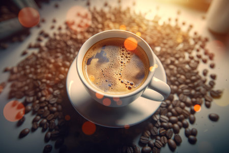 White coffee cup top view. Espresso latte. Generate AIの素材