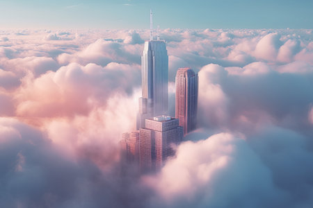 Pink clouds skyscraper. nature pastel. Generate AIの素材