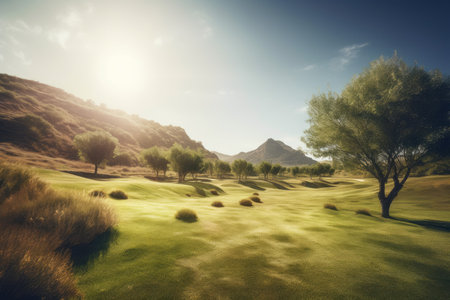 golf courses. sky course flag. Generate AIの素材