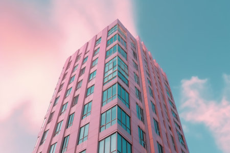 pink skyscraper. modern city design. Generate AIの素材