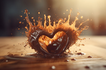 Splash coffee heart drink. circle cafe. Generate AIの素材