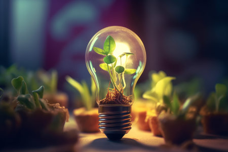 Sprout idea bulb save. nature garden. Generate AIの素材