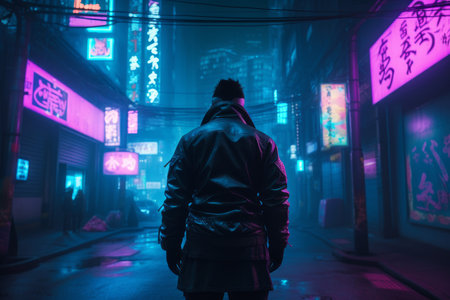 Man tokyo street night colors. shop work. Generate AIの素材