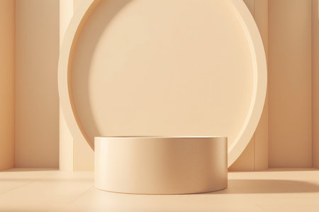Beige round podium. shadow stage. Generate AIの素材