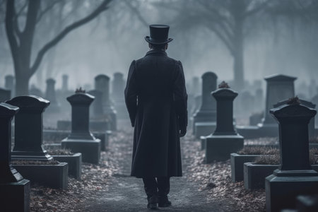 Undertaker cemetery rest. Grave case. Generate AIの素材