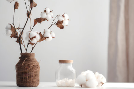 Vase cotton branches. floral decor. Generate AIの素材