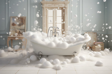 White bathtub full foam. home spa. Generate AIの素材