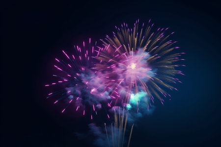 colorful fireworks. Dark explosion celebrate. Generate AIの素材