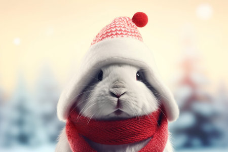 Bunny santa claus. Animal funny. Generate AIの素材