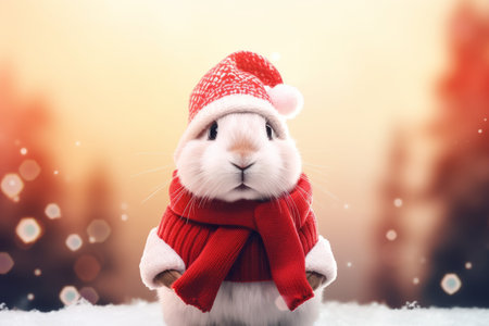 Bunny santa claus. Animal funny. Generate AIの素材