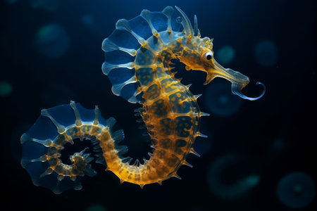 Glowing sea horse. Tourism marine exotic. Generate AIの素材