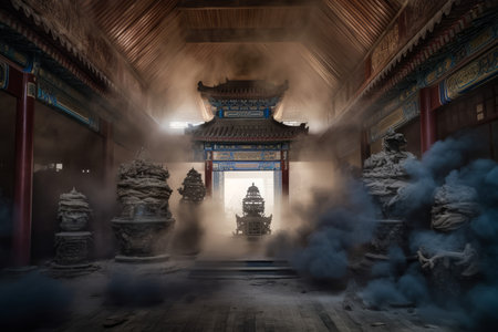 Korea smoke room background. Asia culture. Generate AIの素材