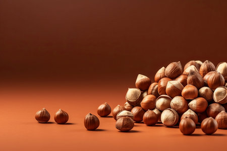 hazelnut background. Whole shell seed. Generate AIの素材
