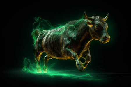 bull neon. Light animal icon. Generate AIの素材