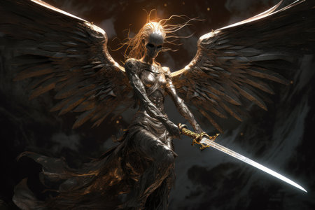Death angel sword. Dark person battle. Generate AIの素材