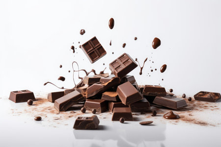 Pieces of chocolate float. sweet food. Generate AIの素材