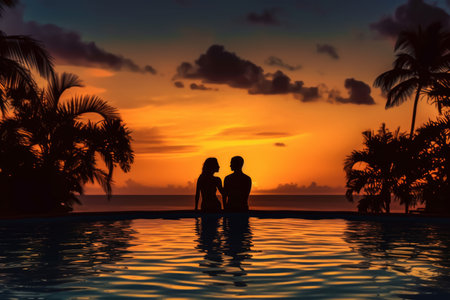 Couple enjoying sunset. romantic travel. Generate AIの素材