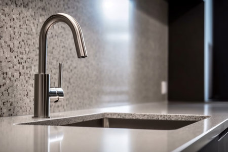 Sink faucet kitchen counter. cold stream. Generate AIの素材