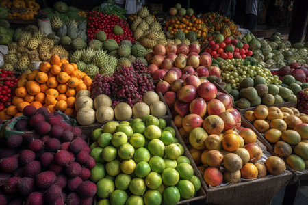 Asian fruit market vegetables. family price. Generate AIの素材