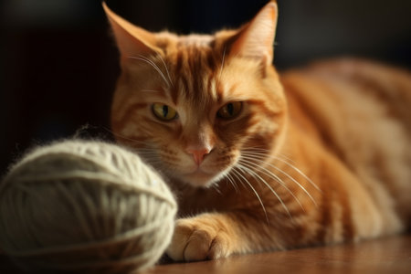 Ginger cat ball thread game. Playful happy. Generate AIの素材