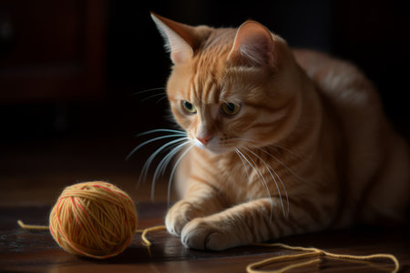 Ginger cat ball thread. Kitty room. Generate AIの素材