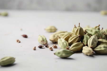 Dry green cardamom. Plant spice organic. Generate AIの素材