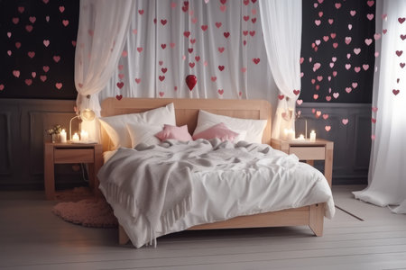 Cozy bedroom love. House decor lamp. Generate AIの素材