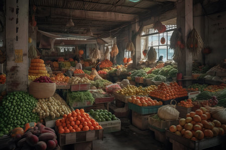 Asian fruit market. store sale. Generate AIの素材